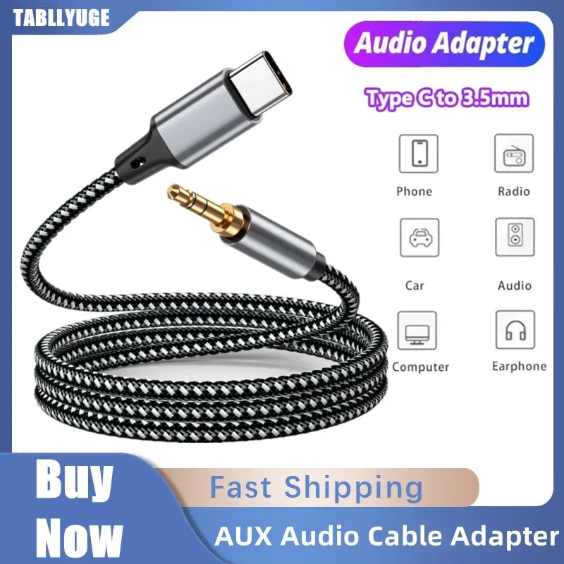 AUX Audio Cable Type C to 3.5mm Jack AUX Cord Car Speaker Headphone Adapter For Samsung Xiaomi Huawei Universal Type-C Converter