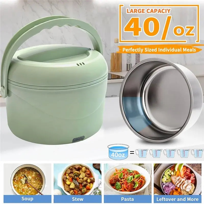 M04K Portable 80W Electric Lunch Box, 40 Oz Spill-Free Food Warmer Heater For Office For Work& Car Travel US Plug Meal