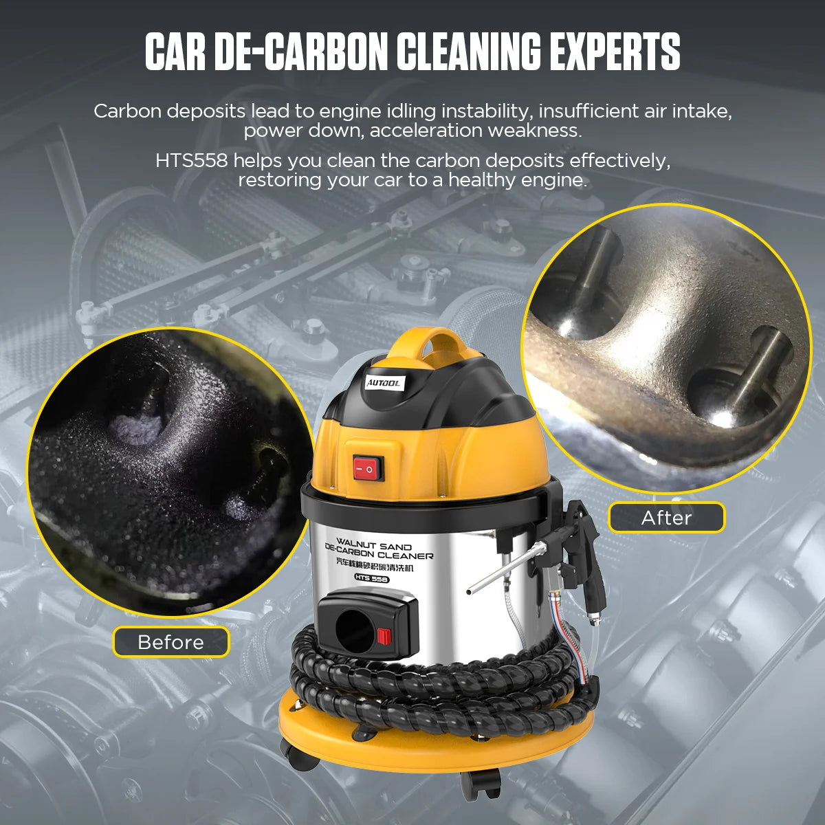 AUTOOL HTS558 Car Engine Carbon Deposition Cleaner Intake Pipe Valve Cleaning Machine Decarbonizing Automotive Decarbon Wash