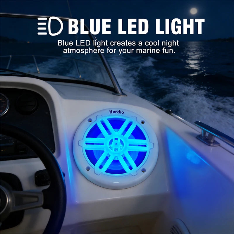 Haut-parleur marin Herdio 8 pouces 450W coaxial étanche IP66 avec lumière LED bleue pour bateaux, VTT UTV résistant aux UV blanc