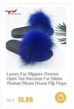 Real Raccoon Fur Slippers For Women 2023 Summer Fluffy Indoor House Fuzzy Flat Slides Outdoor Fashion Beach Sandals Flip Flops