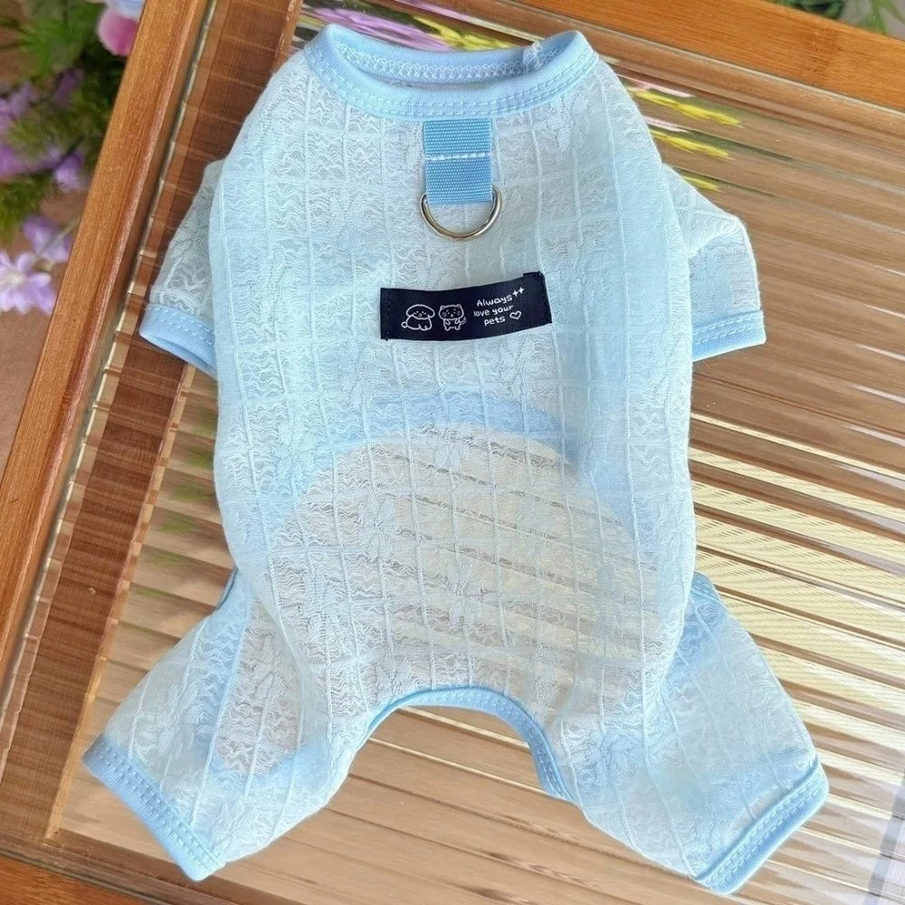Cool Summer Wear Summer Thin Dog Clothes Breathable Hollow Mesh Dog Jumpsuit Airy Fabric Lightweight Pet Apparel Pet Daily Wear