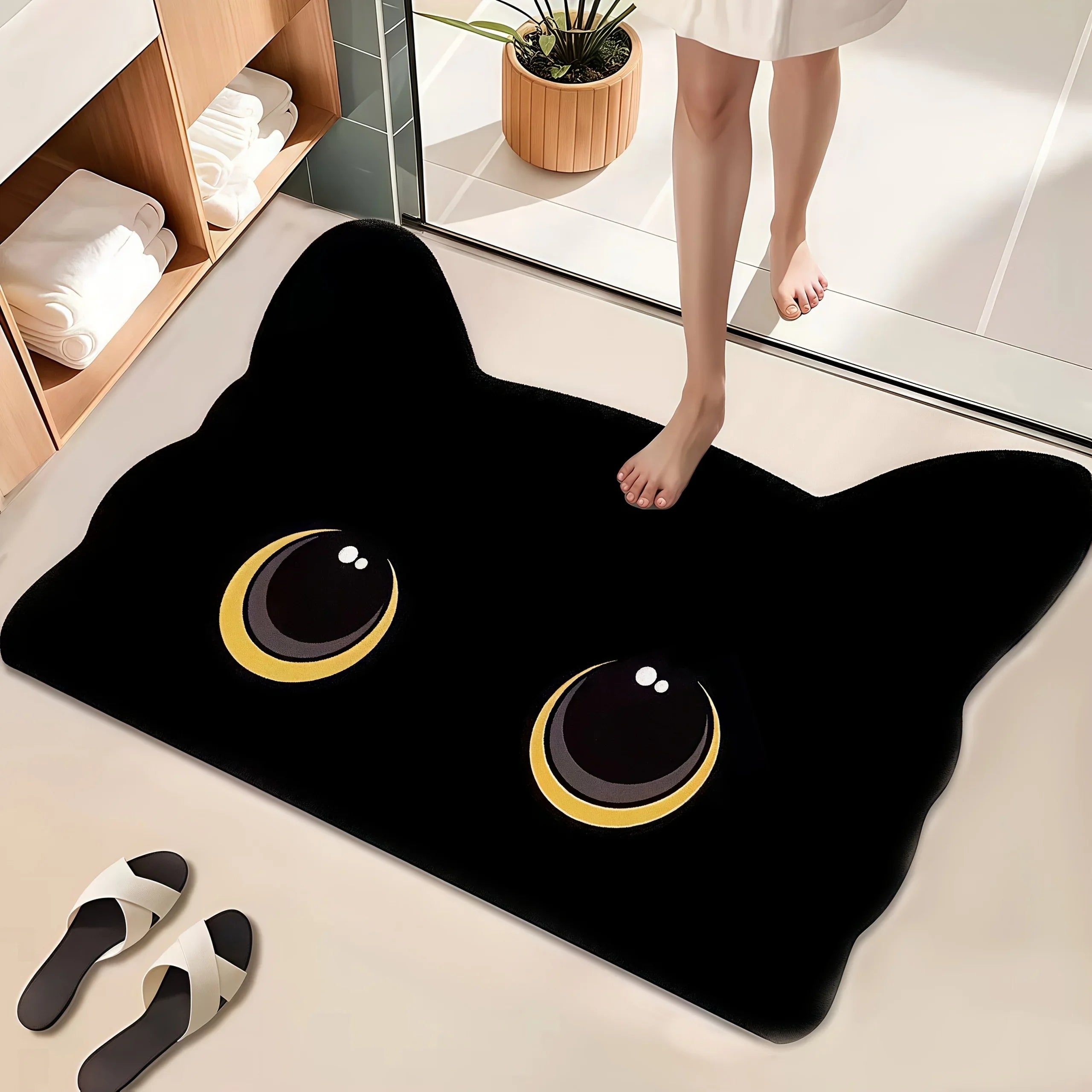 VIKAMA Black Cat Floor Mat,Cute Cartoon Bathroom Mat Welcome Mat,Waterproof Non-slip Doormat Toilet Floor Rug Home Decoration