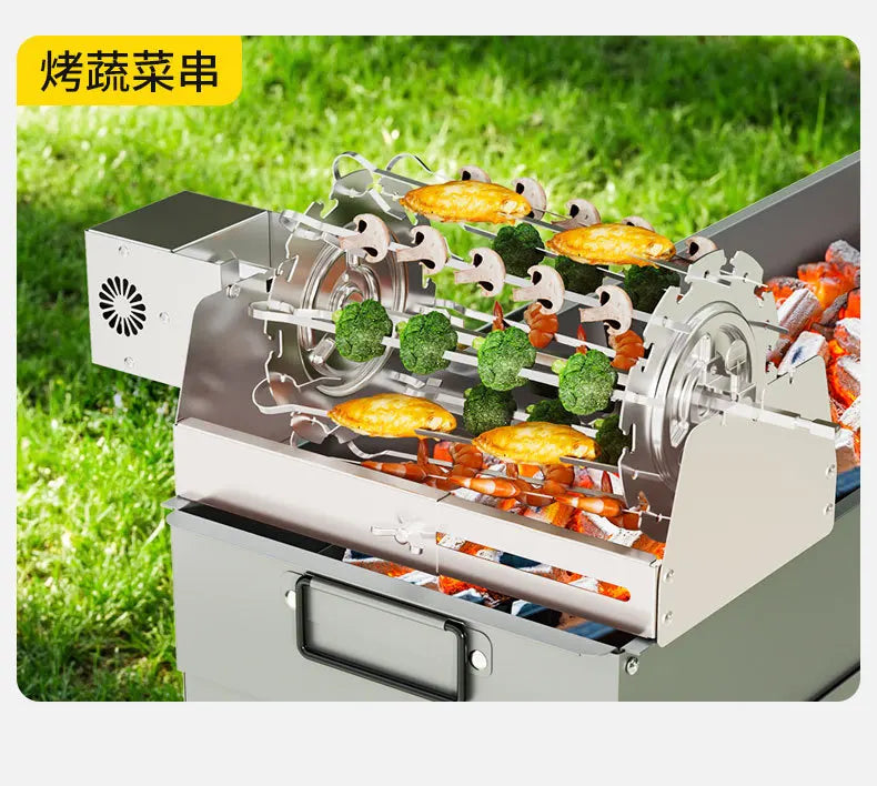 360° Automatically Rotate BBQ Rolling Barbecue Cage Stainless Steel Smoked Round Grill Basket for Grilled Chicken Rotisserie