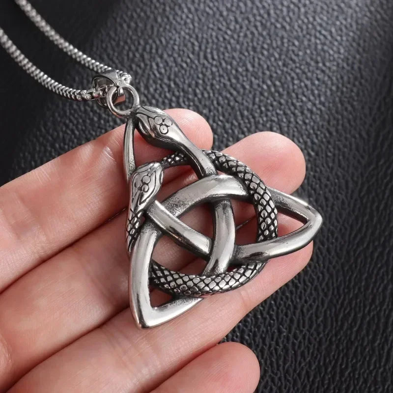 Vintage Gothic Snake Coiled Demon Skull Pendant Necklace for Men Boys Rock Party Halloween Jewelry Gift
