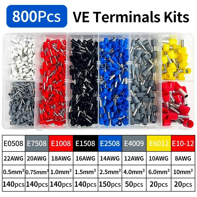 Bulk Copper Crimp Terminals 200-1900Pcs | E1508/E1008 Ring Connectors for Cable Wiring & Auto Repair