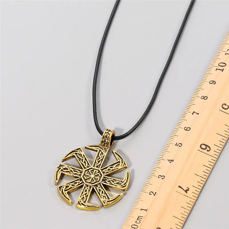 Men's Slavic Kolovrat Symbol Necklace Pagan Sun Wheel Talisman Amulet Link Chain Pendant Religious Jewelry for Men