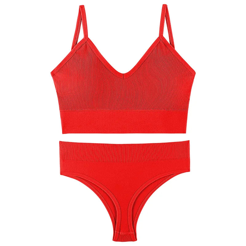 Women’s Ribbed V Neck Bra and Panty Set Seamless Comfortable 2 Piece 2026