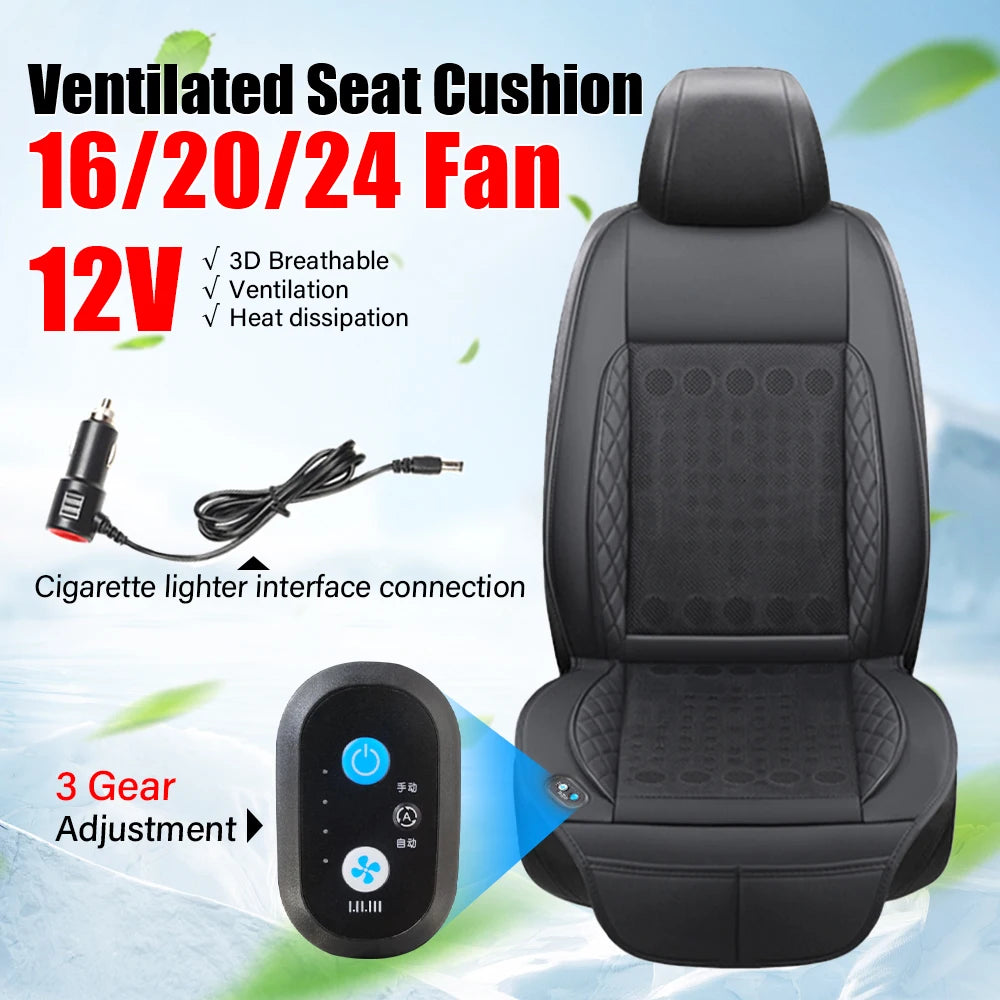 DC 12V 3D Spacer Car Summer Cool Air Seat Cushion With 16/20/24Fan Fast Blowing Ventilation Seat Cooling Pat Refrigerated Seat