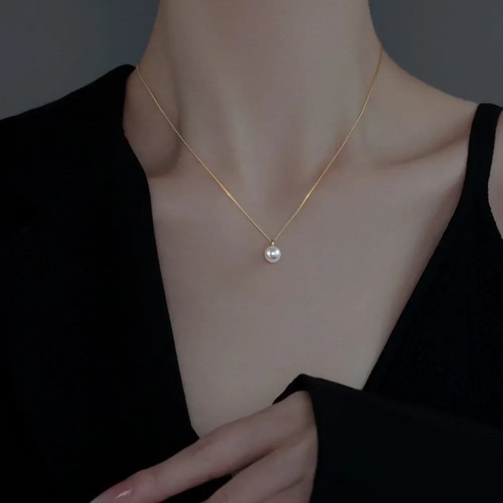 Elegant Style  Imitation Pearl Pendant Necklace Adjustable Clavicle Chain for Women Jewelry Gifts
