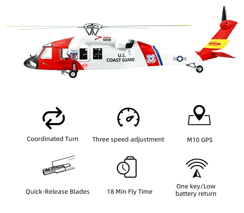 FLYWING MH-60T Jayhawk Scale Helicopter 470 Class LED Light ACE Controller MH60T rc Helicopter MH60 helicopter with GPS ATT mode
