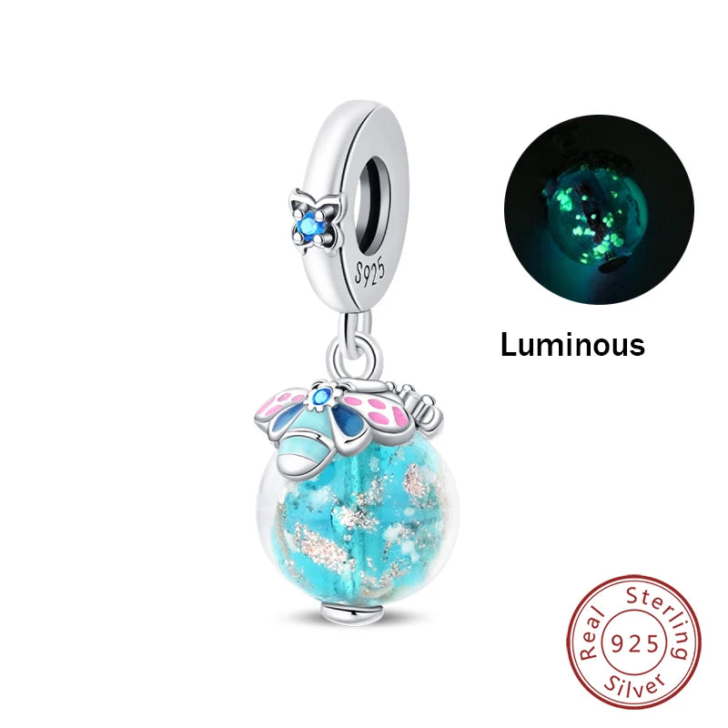 Hot Sale 925 Silver Glow in the dark Firefly Honeybee Star Charms Beads Fit Qikaola 925 Original Bracelets Fine DIY Jewelry Gift