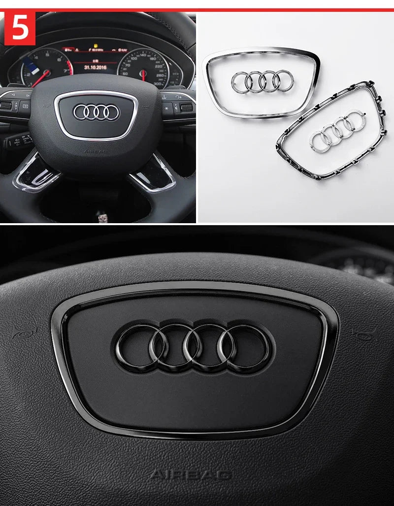 Car Steering Wheel Center Emblem Logo Sticker For AUDI Trim Frame Badge Decor Ring Cover Auto Accessories Q5 Q3 Q7 A3 A4 A6 S3