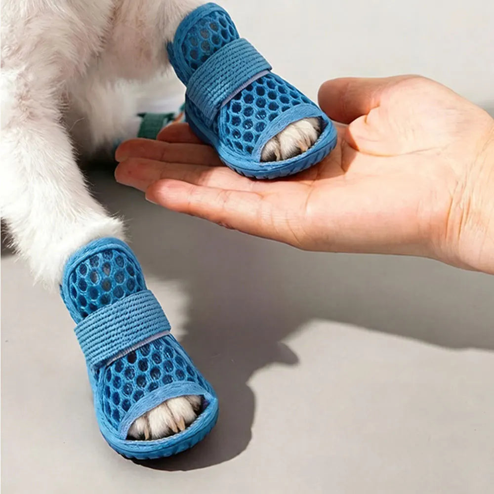 Summer Cooling Mesh Dog Shoes Lightweight Breathable Mesh Dog Boots With Reflective Straps Soft Sole For Paw Protection Footwear