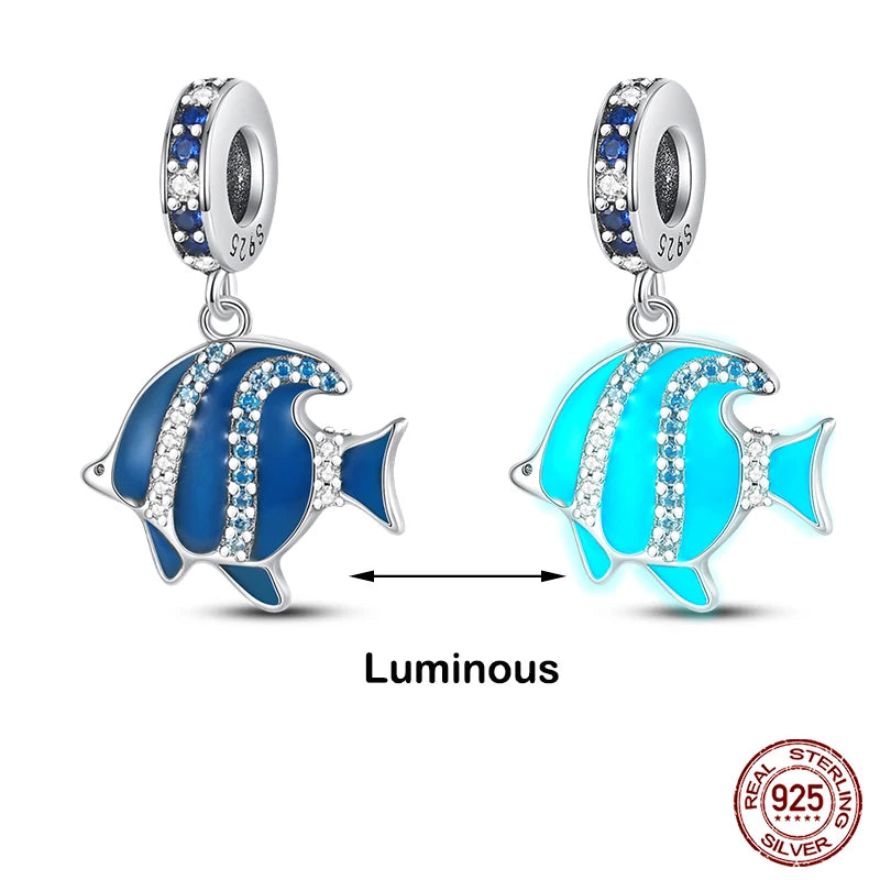 Hot Sale 925 Silver Glow in the dark Firefly Honeybee Star Charms Beads Fit Qikaola 925 Original Bracelets Fine DIY Jewelry Gift