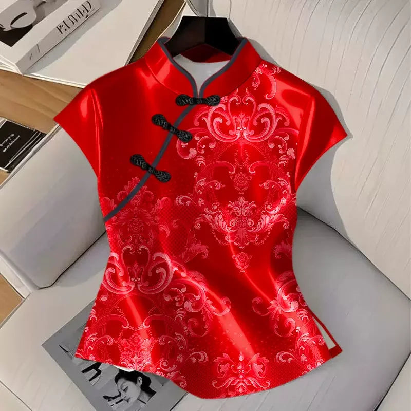 Qipao Shirts for Women Clothing Hanfu Tshirt Harajuku Ethnic Style Summer Streetwear Y2k Top Vintage T-Shirts Women Clothes