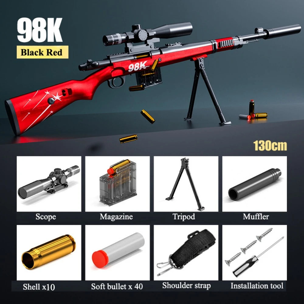 98K Upper Pressure Shell Ejection Soft Bullet Gun Can Fire Sniper Rifle Outdoor Battle Model Toy Manually Loaded Christmas Gift