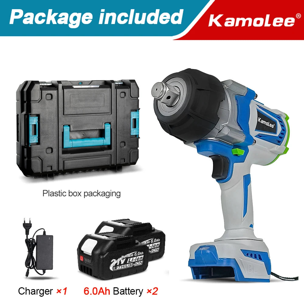 Kamolee Clé à chocs électrique sans balais 4100NM 3/4 pouce, sans fil, couple élevé, outil électrique portatif, compatible avec les batteries 18V 21V