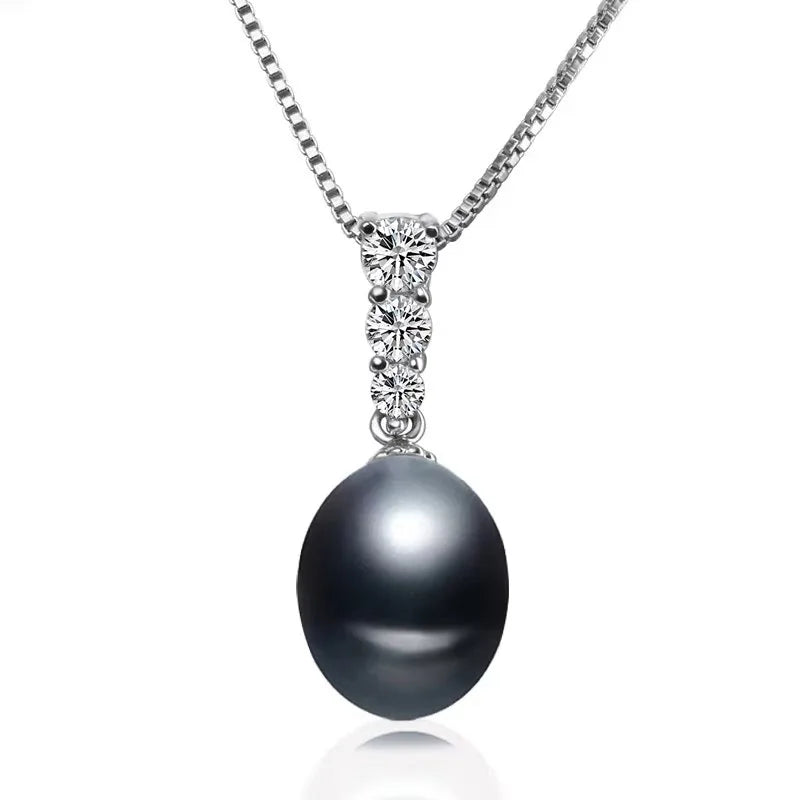 Real Beautiful Genuine 925 Sterling Silver Pendant,Black Natural Pearl Necklace Jewelry For Girl Birthday