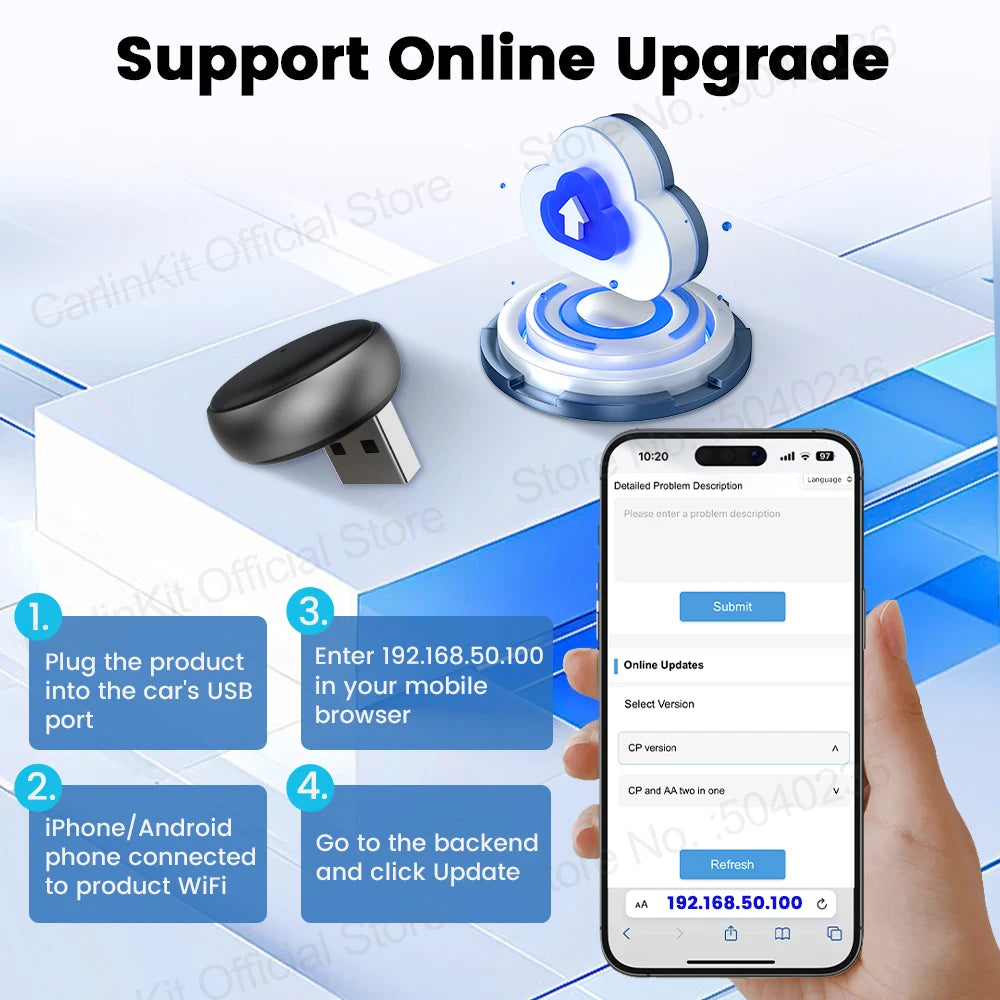 Mini Ultra 3 CarlinKit Wireless Android Auto & CarPlay Adapter 2.4Ghz&5Ghz WiFi BLE Auto Connect OTA Upgrade Mini Smart Car Box