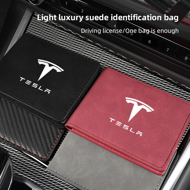 Driver License Holder Pu Leather on Cover Car Driving Documents Business Id Pass Certificate Folder Wallet for Tesla sticker