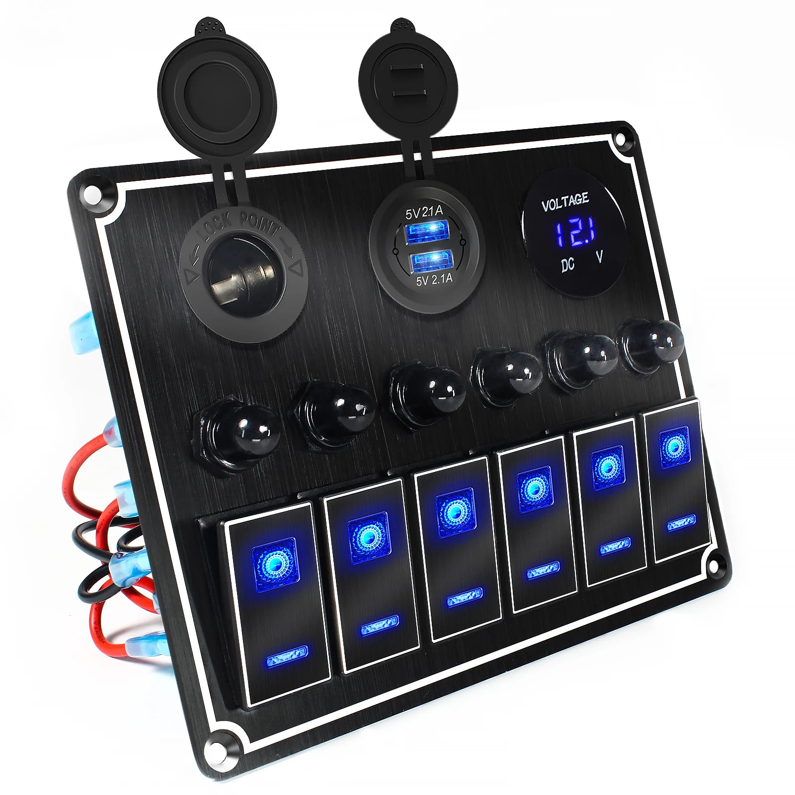 Durable metal 2-8Gang rocker switch panel with LED light, waterproof and overload protection for car card, vehicle and vessel