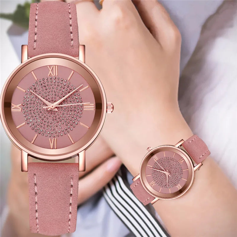 Fashion Arabic Dial Women's Watch Casual Leather Band Analog Quartz Watches