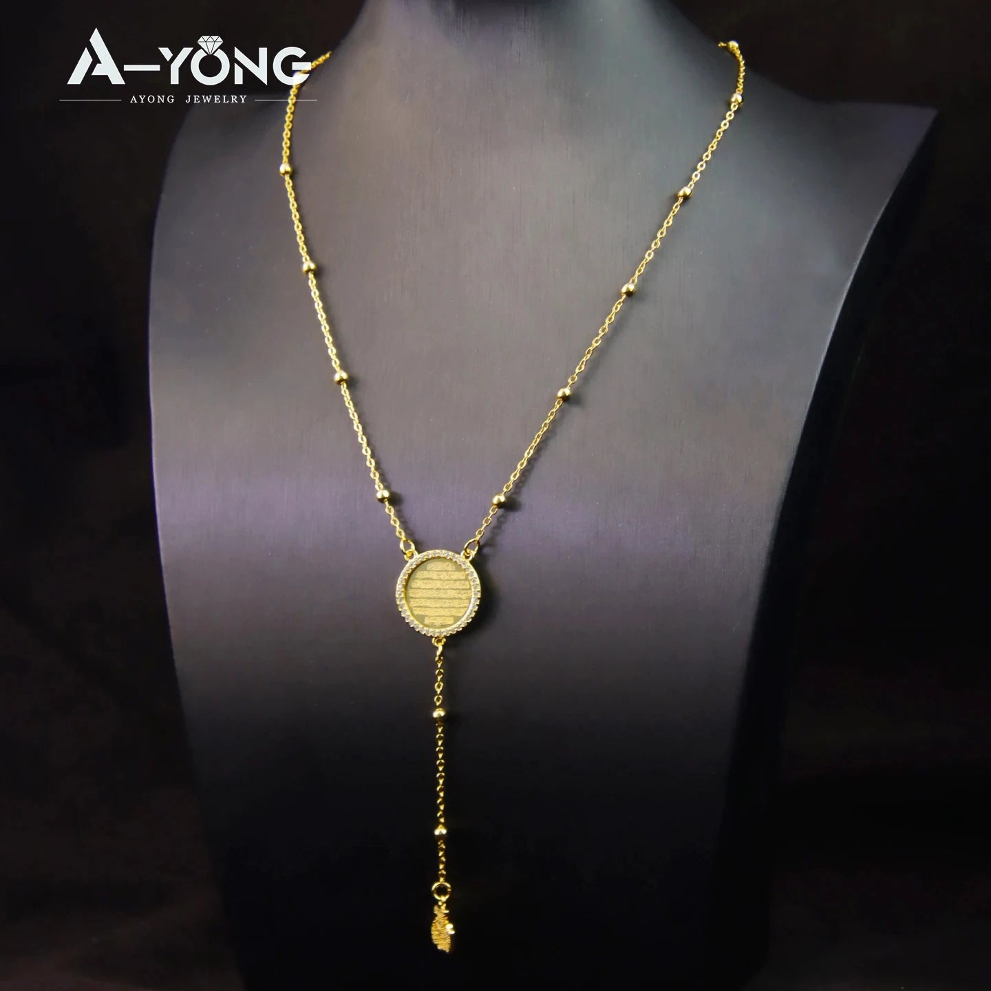 Italian Fashion Zirconia Necklace 21k Gold Plated Arabic Fashion Coins Pendant Chains Dubai Women Vintage Ayatul Kursi Jewelry