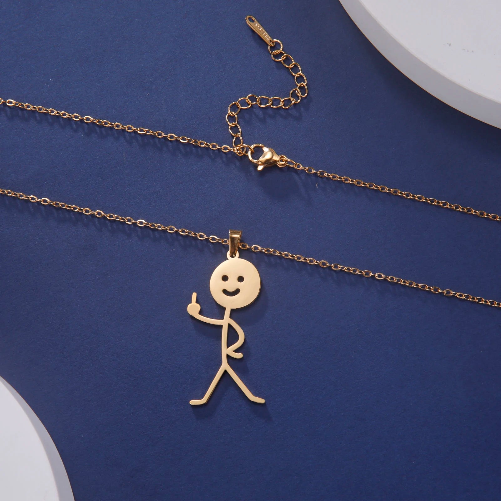 Skyrim Hip Hop Doodle Necklace for Men Women Stainless Steel Long Neck Chain Fashion Middle Finger Stickman Jewelry New