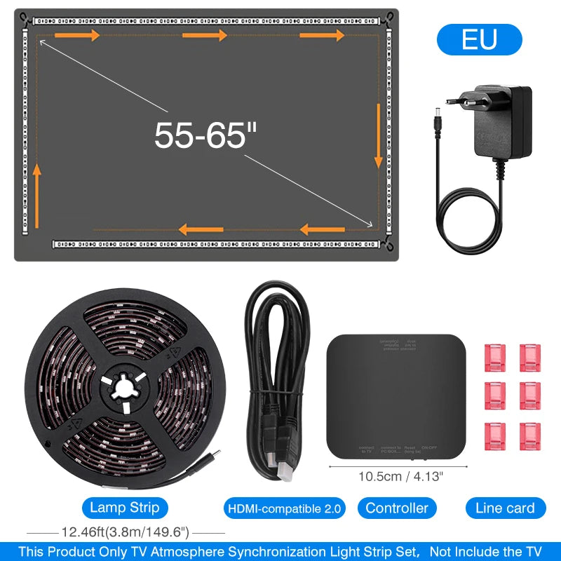 Bande lumineuse LED ambiante pour téléviseur de 40 à 85 pouces avec boîtier de synchronisation couleur en temps réel pour kit de lumière de boîtier de synchronisation d'appareil HDMI 2.0 4K
