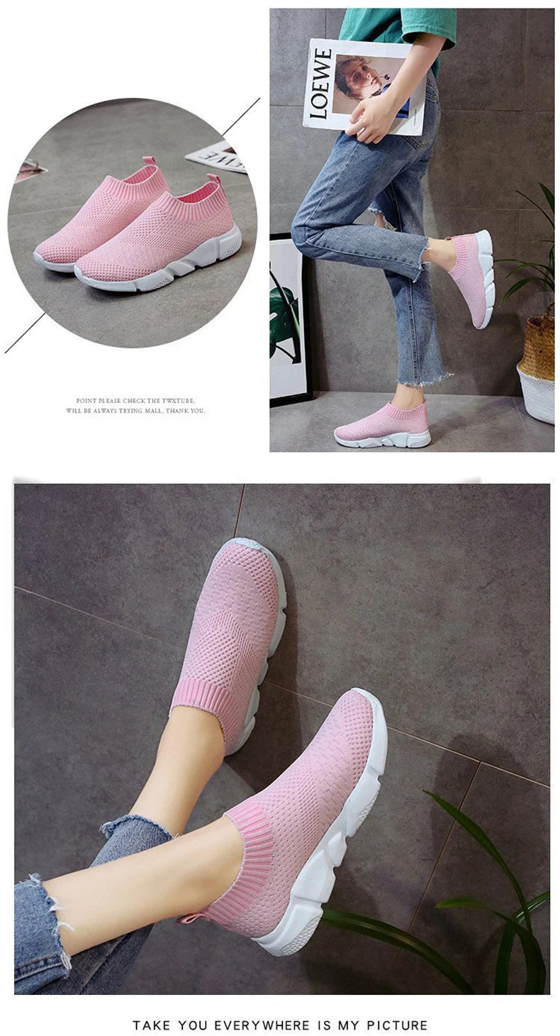 Sneakers Women Shoes Knitting Sock Sneakers Women Slip On Laides Walking Shoes for Woman Loafers Flats Tenis Famela Plus Size