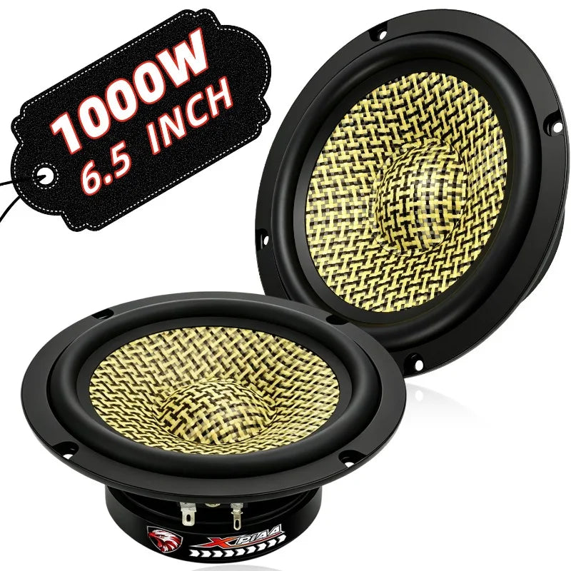 2pcs 6.5 Inch High Power Subwoofer 1000W Midrange Bass Speaker Bulletproof Fabric Carbon Fiber HIFI High Power Bass Automotive