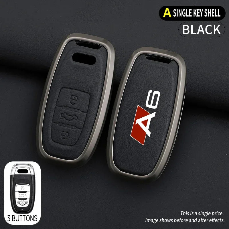 Zinc Alloy Leather For AUDI A6 S6 RS6 C5 C6 C7 4F S line Car Key Case Cover Shell Protected Keychain Bag Car-Styling Accessories