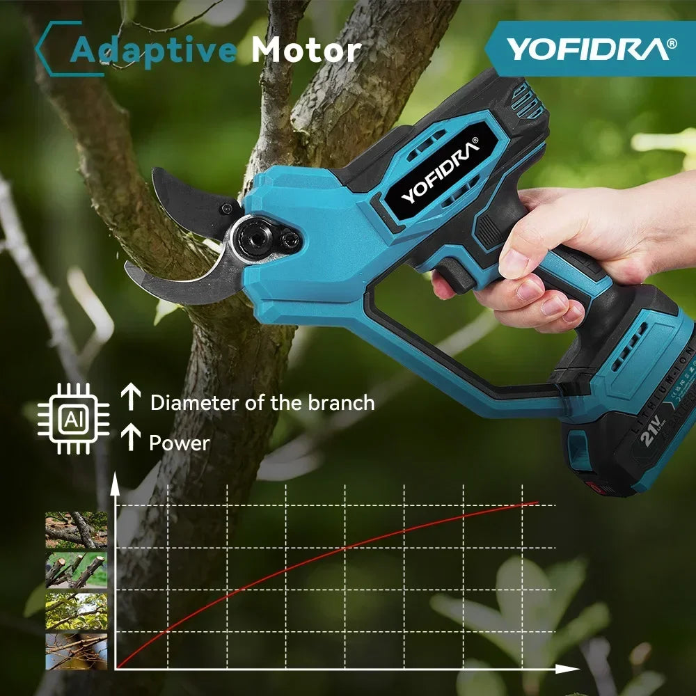 YOFIDRA 60mm AI Gears Control Brushless Electric Pruner Cordless Tree Bonsai Pruning Electric Scissors For Makita 21V Battery