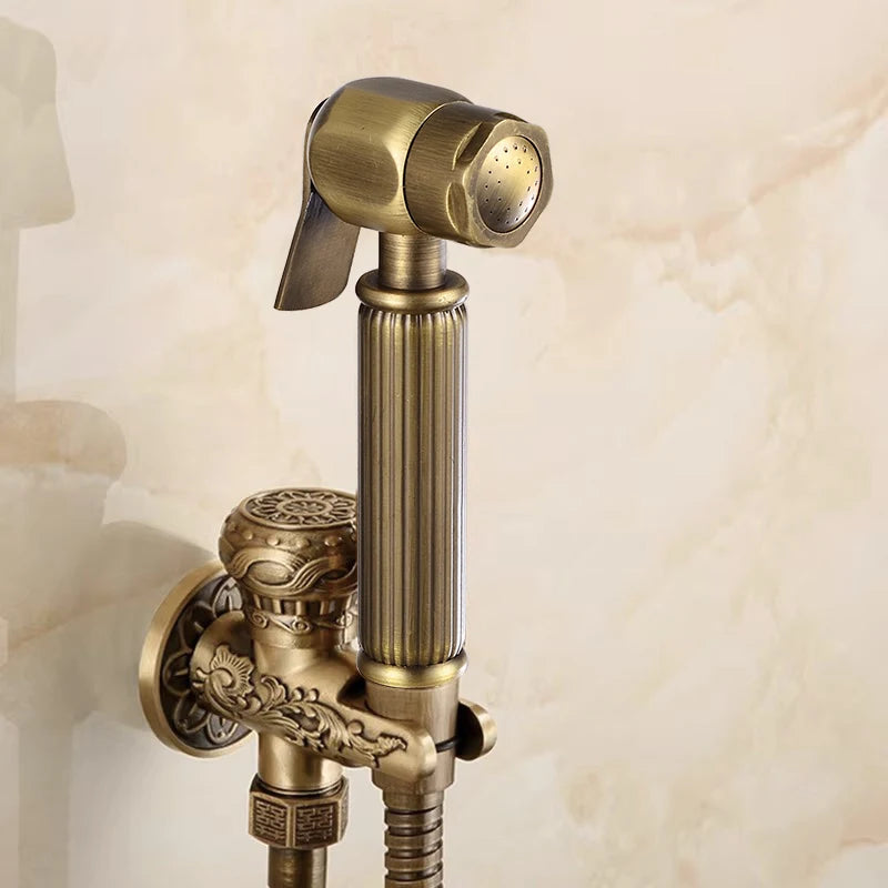 Hand Held Bidet Sprayer Douche Toilet Kit Antique Brass Shattaf Shower Head Gold Copper Valve Set Jet Toilet Bidet Faucet Set