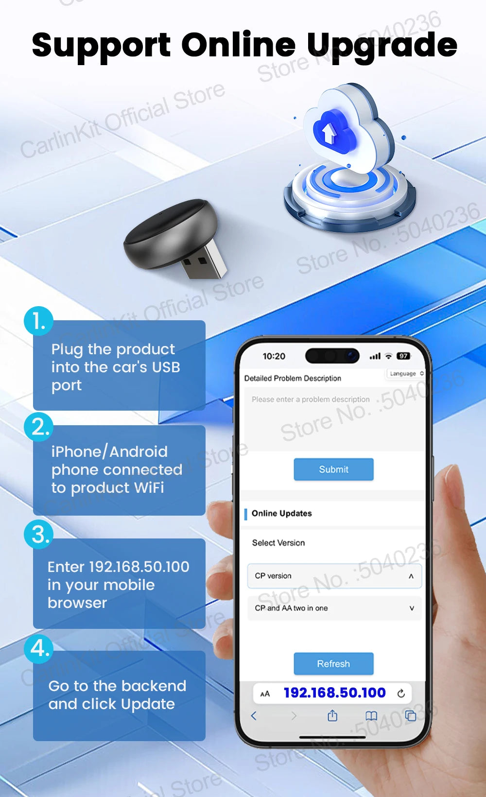 Mini Ultra 3 CarlinKit Wireless Android Auto & CarPlay Adapter 2.4Ghz&5Ghz WiFi BLE Auto Connect OTA Upgrade Mini Smart Car Box
