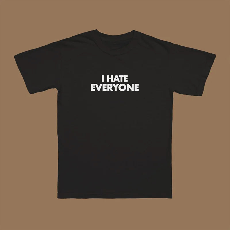 I Hate Everyone Letters Retro Harajuku Vintage Oversized T Shirt Street Summer Short Sleeve Casual Female T-shirts Y2k Clothes