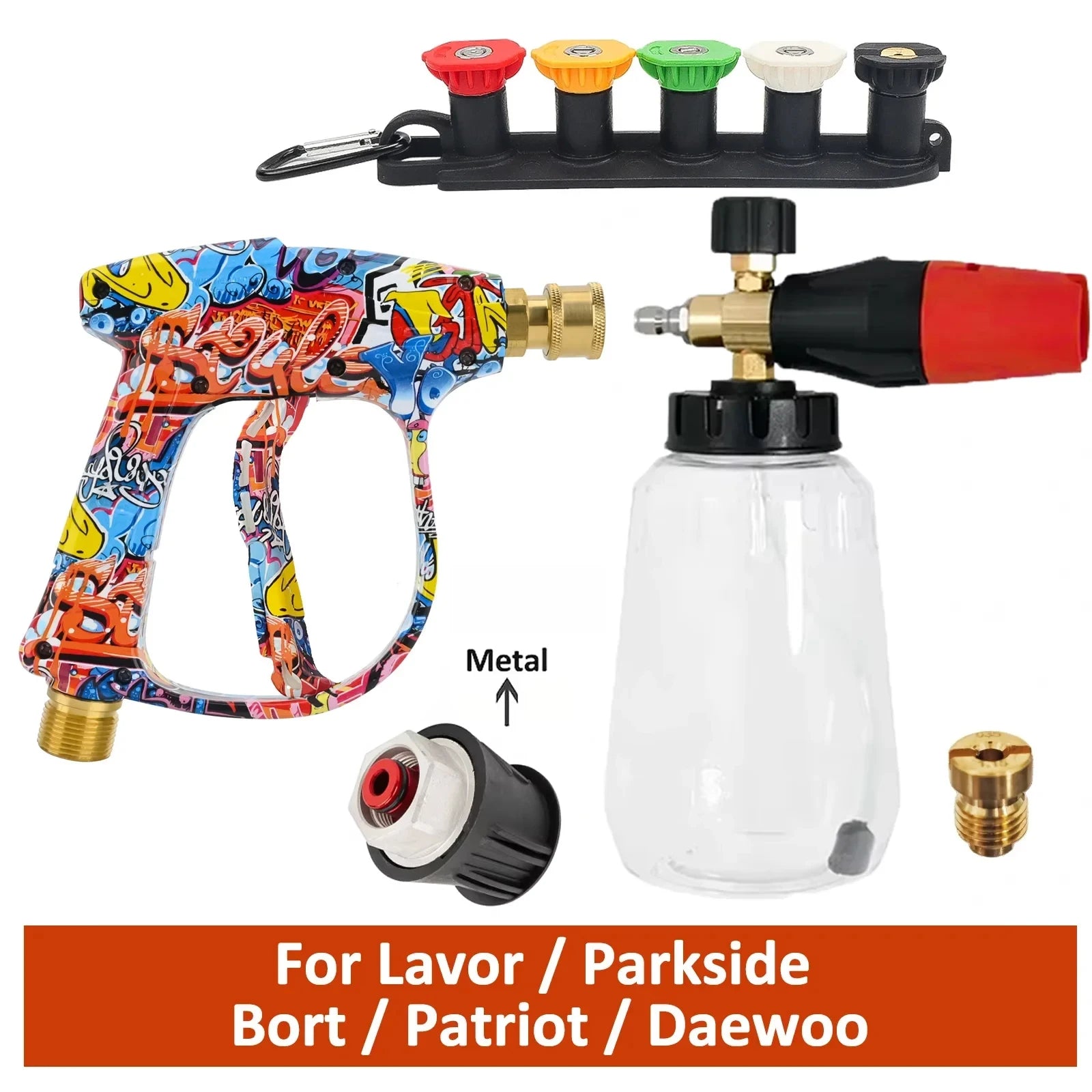 Graffiti Design Foam Cannon Kit - High Pressure Washer Gun for Karcher/Bosch/Nilfisk, Ergonomic Car/RV/Truck Wash Set