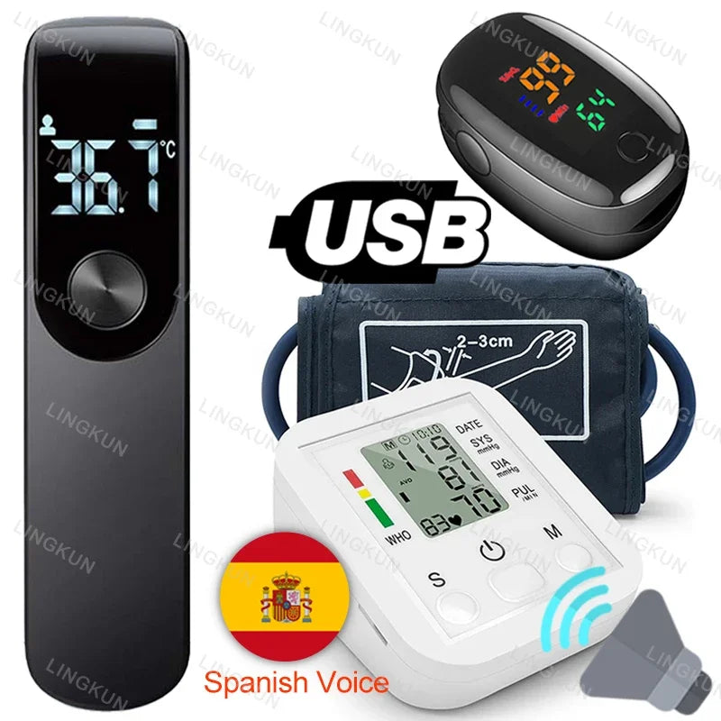Spanish Voice Arm Automatic Blood Pressure Monitor BP Sphygmomanometer Pressure Meter Tonometer for Measuring Arterial Pressure