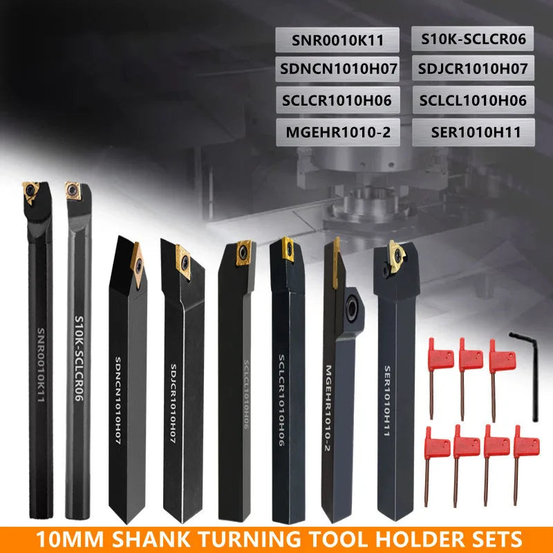 8Sets of 8MM 10MM 12MM 16MM CNC Lathe Turning Tool Holder Boring Bar with Applicable Inserts Wrenches Set for Turning Threading