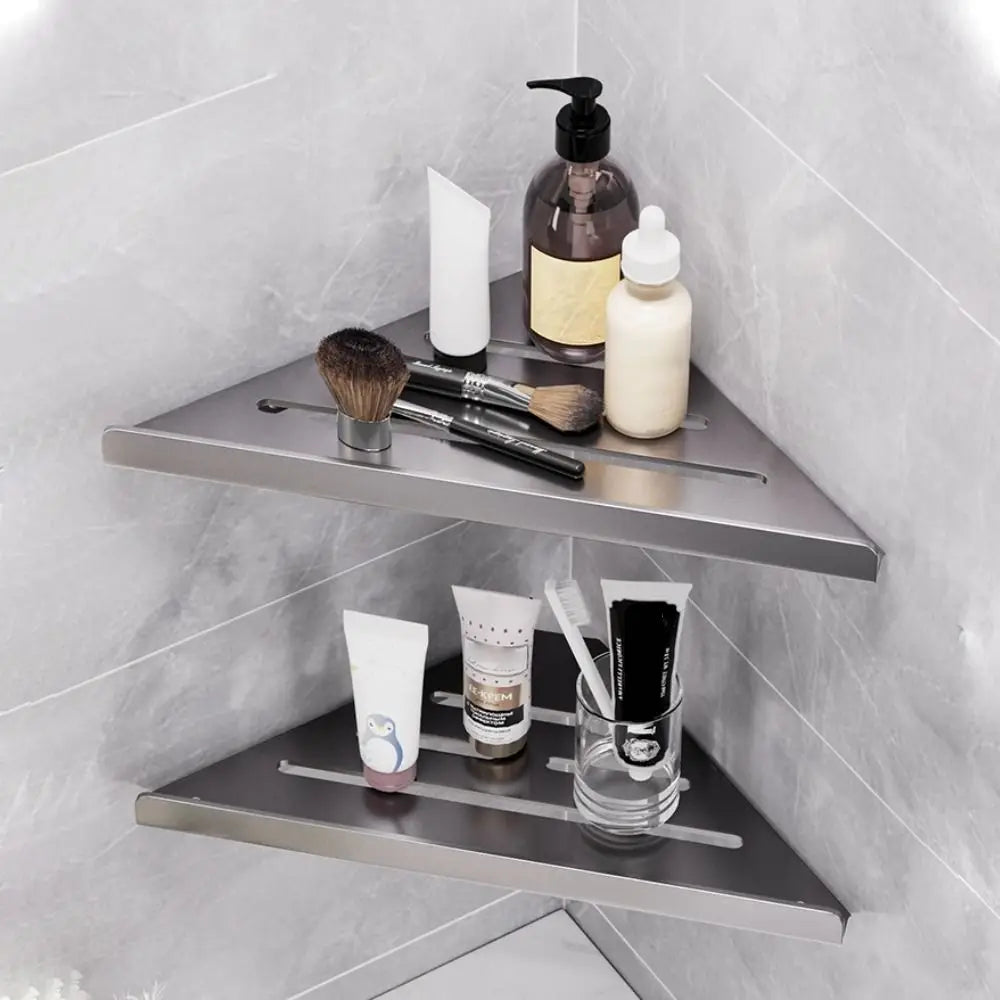 Étagère d'angle de salle de bain non perforée, murale, sans perçage, support de rangement triangulaire pour douche en acier au carbone