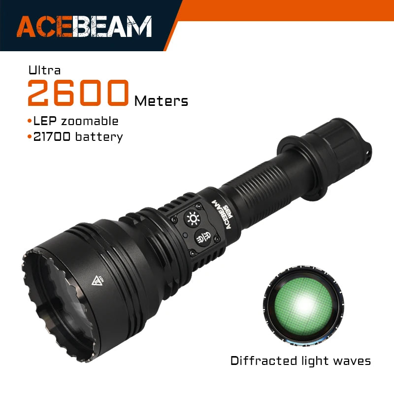 ACEBEAM W35 LC DEL Zoom LEP Flashlight 800 Lumens ultra 2600 Meter Throw DIstance 21700 battery tactical flashlight