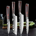 Ensemble de 4 Couteaux de Cuisine Motif Damas Acier Inoxydable 4Cr13 Manche en Pakkawood Couteaux d'Office, Universel, Santoku
