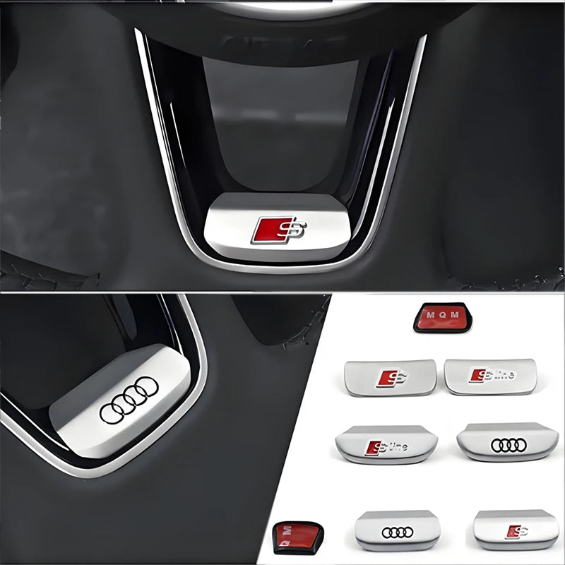 Car Steering Wheel Logo Sticker For Audi A1 A2 A3 A4 A5 A6 A7 A8 Q1 Q2 Q3 Q4 Q5 Q6 Q7 Sline Emblem Trim Cover Decal Accessories