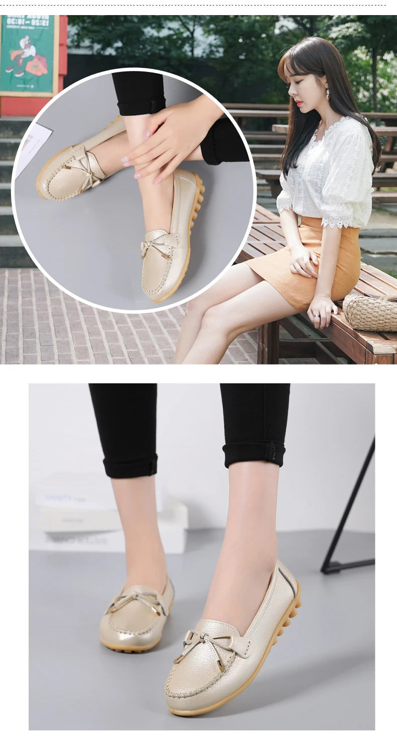2025 New Woman Flats Shoes Ballet Flat Sneakers Genuine Leather Spring Soft Moccasins Ladies Boat Ballerina Espadrilles Creepers