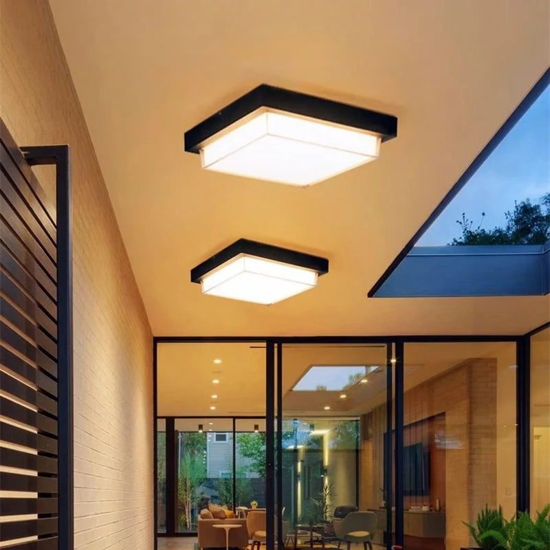Square Outdoor LED Ceiling Lamp Surface Mounted Waterproof Sconces Bathroom Porch Garden Exterior Wall Lighting Fixture 110/220V