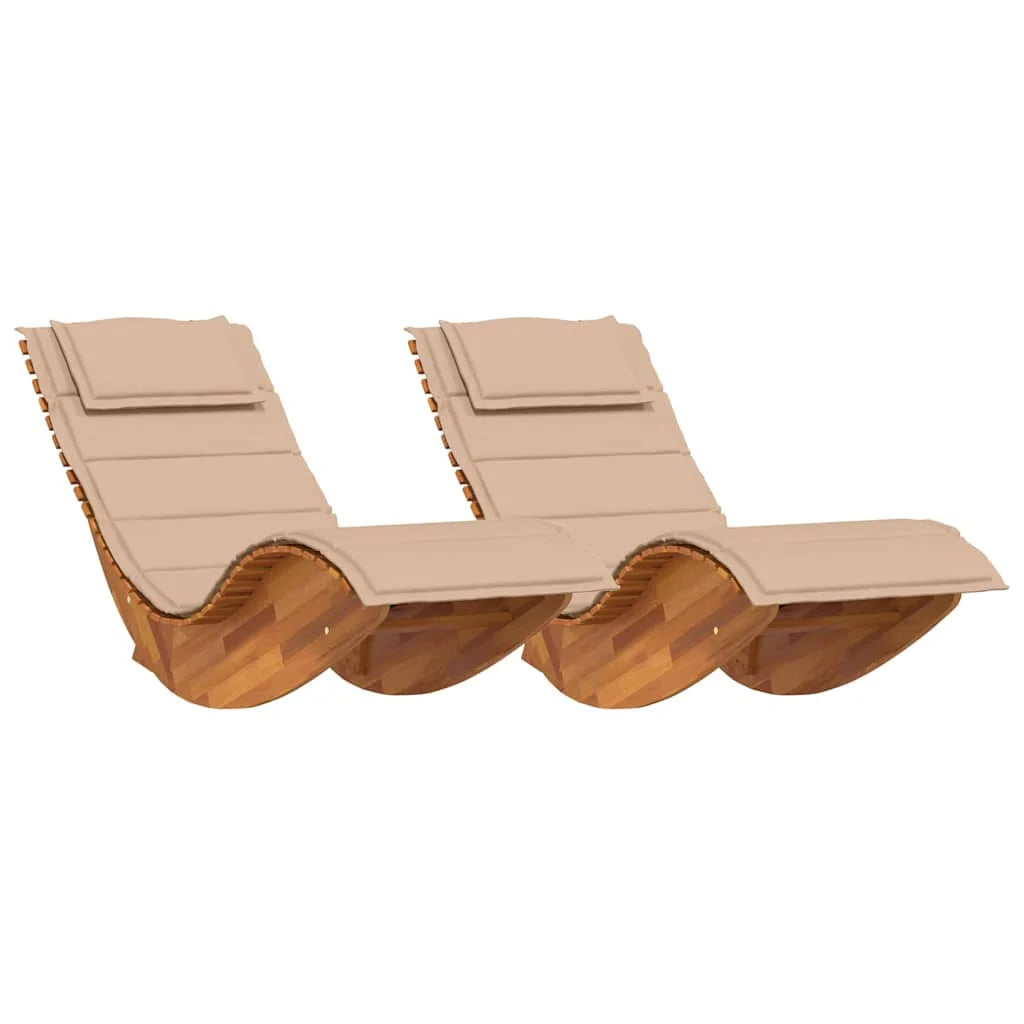Rocking Loungers with Cushions Set of 2 Solid Acacia Wood Outdoor Chaise Lounge Chairs Patio Garden