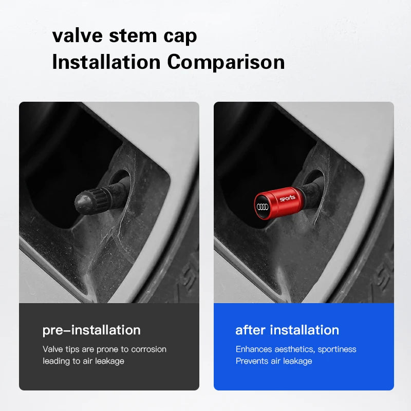 4Pcs Car Wheel Tire Valve Caps Covers Auto Accessories For Audi Quattro S3 A1 A2 A3 A4 A5 A6 A7 A8 Q1 Q2 Q3 Q4 Q5 Q6 Q7 Q8 TT C6