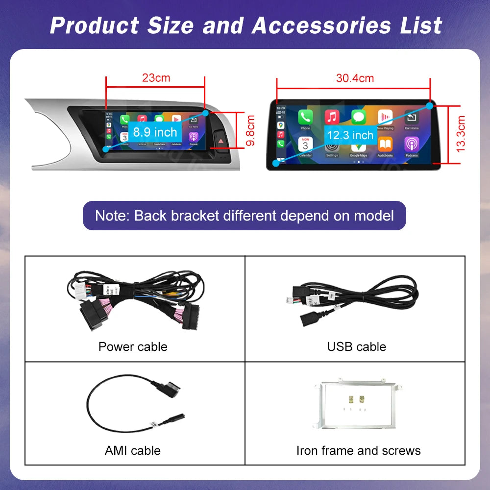 Linux 8.9/12.3inch Car Multimedia Touch Screen For Audi A5 2008-2016 with Wireless CarPlay Android Auto Airplay Function