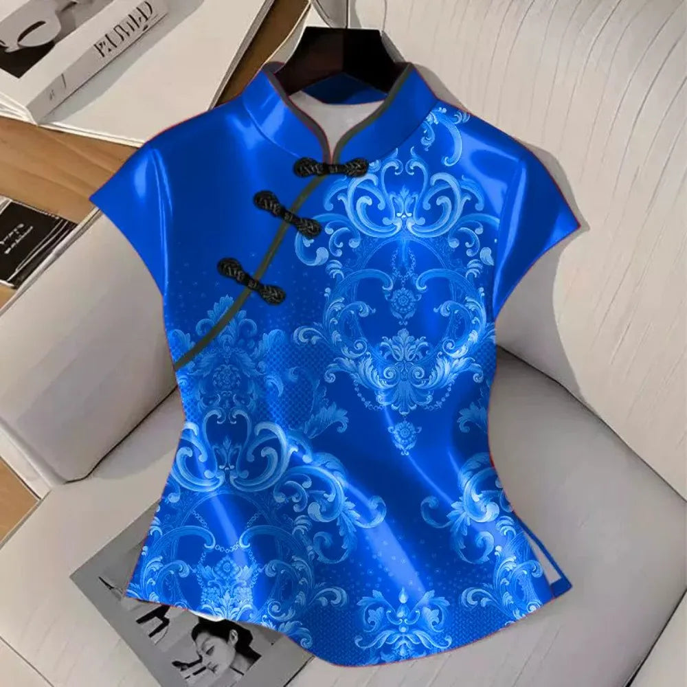 Qipao Shirts for Women Clothing Hanfu Tshirt Harajuku Ethnic Style Summer Streetwear Y2k Top Vintage T-Shirts Women Clothes